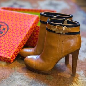 Tory Burch Tan Leather High Heel Ankle Boots